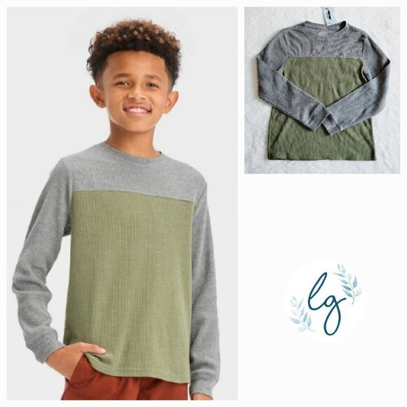 Cat & Jack Boys' Long Sleeve Colorblock Thermal T-Shirt (small) 4KIDN-AA - Picture 1 of 4